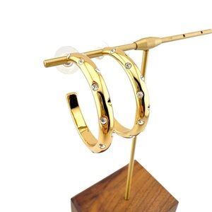 J. Crew Alison Lou Gold Hoop Earrings with Crystal Details